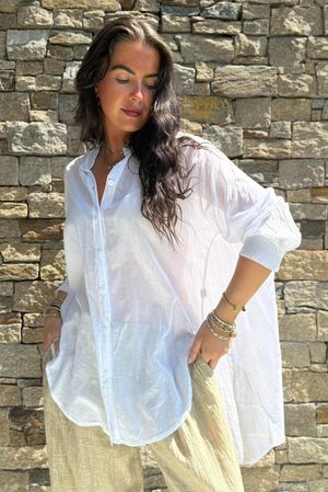 Shayle Indian Cotton Boyfriend Beach Shirt White